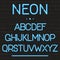 Neon light alphabet. Glowing english letters for signboards, movie, theatre, casino, advertising