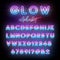 Neon light alphabet. Multicolor glowing typeface.