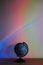 neon light background dream travel globe rainbow