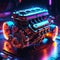 Neon light engine car is a custom car that has been outfitted with neon lights, typically on the undercarriage, wheels, and grille