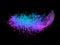 Neon light fluffy feather in the vivid trendy fluorescent colors on black background