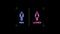 Neon light glowing blinking of toilet sign with blue man and pink woman symbol on black background