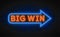 Neon light linear promotion banner, jackpot, game, big win.