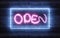 neon light open letters sign night club store shop opening hours concept 3d render illustration