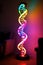 Neon light sculpture in the shape of a double helix DNA strand