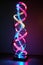 Neon light sculpture in the shape of a double helix DNA strand