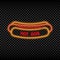 Neon light sign of hot dog cafe. Glowing and shining bright signboard of street food logo. Vector.