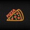 Neon light sign of pizza cafe. Glowing and shining bright signboard for pizzeria logo. Vector.