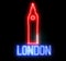 Neon light text of `LONDON` and neon silhouette English famous clock tower Big Ben
