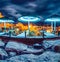 Neon light view of Saint-Florent port, Haute-Corse department of France, Europe. Colorful evening scene of Corsica island. Beautif