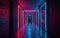 Neon Lighted Hallway with Maroon and Azure Elements for a Simplified Poster.