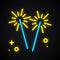 Neon lighting sparkler. Glowing bengal fire sign. Bright party, celebration, birthday, carnival theme.