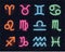 Neon lights horoscope icons set element