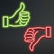 Neon like and dislike buttons, thumbs up & down, vector illustration design