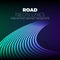 Neon lines background with 80s style shiny road turn