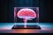 A neon-lit brain encased in glass, symbolizing cutting-edge AI and cognitive computing, ideal for tech, education, and