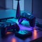 Neon-Lit Gaming Console and Accessories