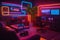 Neon-lit gaming environment with a dynamic and futuristic ambiance