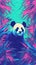 Neon-lit panda with retro wave aesthetics Retrowave panda with a sunset sky