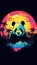 Neon-lit panda with retro wave aesthetics Retrowave panda with a sunset sky