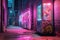 neon-lit vending machines in a quiet alley