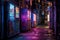 neon-lit vending machines in a quiet alley