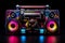 Neon-Lit Vintage Boombox