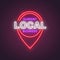 Neon location icon with the words support local business.