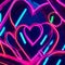 Neon Love: Fuchsia Hearts on Blue with Celestial Lines