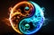 A neon luminous yin and yang icon