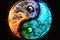 A neon luminous yin and yang icon