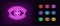 Neon magic eye icon. Glowing neon eye sign with galaxy iris, spiritual vision