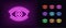 Neon magic eye icon. Glowing neon eye sign with glint iris, spiritual vision