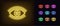 Neon magic eye icon. Glowing neon eye sign with star iris, spiritual vision