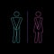 Neon Male and female WC icon denoting toilet
