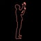 Neon man is turning to heaven man up arm appeal to god pray concept silhouette icon red color vector illustration image flat style