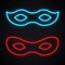 Neon mask sign. Glowing costume party. Bright masquerade symbol.