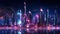 Neon mega city capital towers with futuristic technology background, future modern building virtual reality. Generative AI