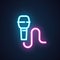 Neon microphone icon. Symbol of karaoke, concerts, live music, battle, stand up show, radio. Media label Vector isolated