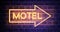 Neon motel sign shows motor Lodge location for accommodation - 4k