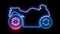 Neon motorcycle on road animation. Led, colorful light of outline bike, racer, rider, chopper, freedom and travel concept. Retro m
