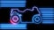 Neon motorcycle on road animation. Led, colorful light of outline bike, racer, rider, chopper, freedom and travel concept. Retro m