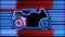 Neon motorcycle on road animation. Led, colorful light of outline bike, racer, rider, chopper, freedom and travel concept. Retro m