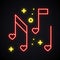 Neon music note with heart sign. Glowing karaoke music symbol. Favorite song. Club, record, disco, dance, nightlife, DJ