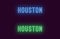 Neon name of Houston city in USA. Vector text