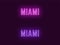 Neon name of Miami city in USA. Vector text