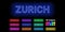 Neon name of Zurich city