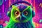 Neon night groove with the owl. Generative AI image.
