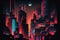 Neon Nightscape of a Futuristic City with strong color palette