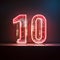 Neon Number 10 Lit Up In Red Light On Dark Background